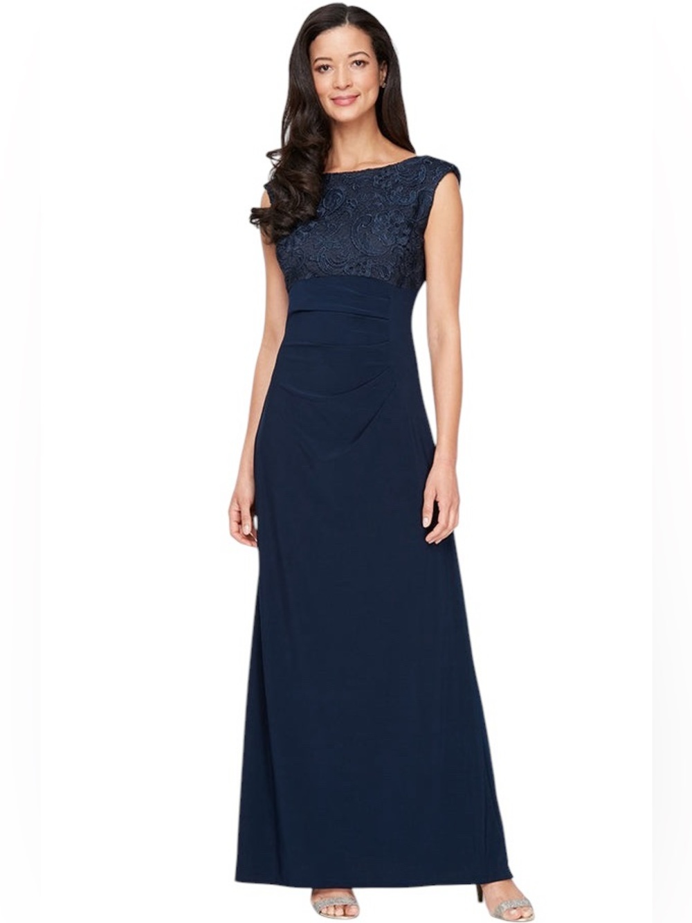 Alex Evenings Lace & Jersey Empire Waist Gown With Cowl Back Detail